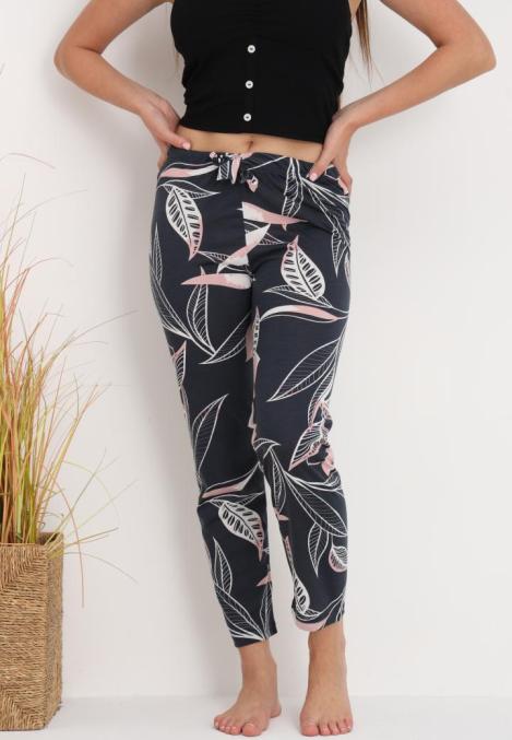 Pantaloni de Pijama Dama ,Culoare Bleumarin cu Roz,Engros